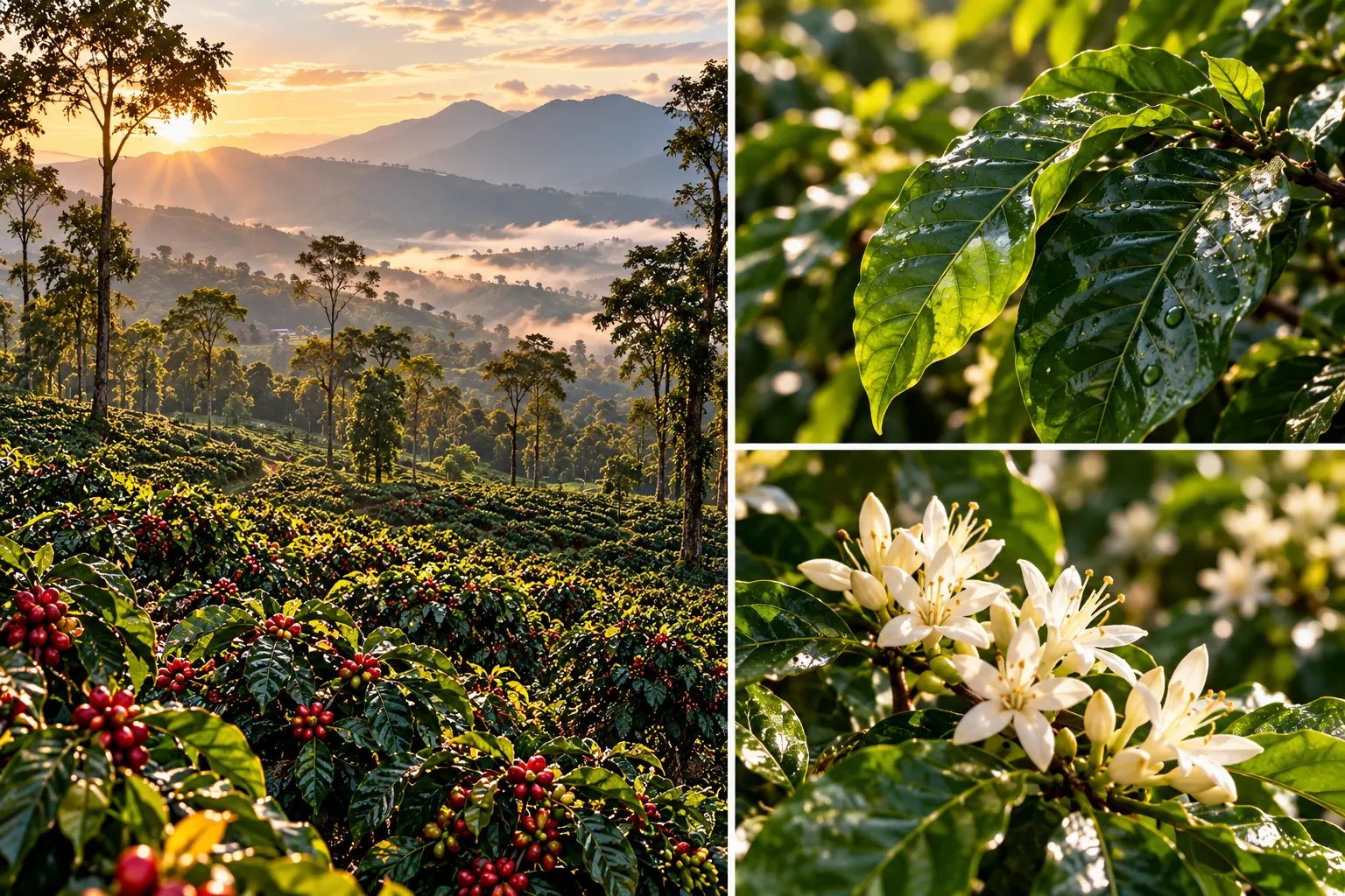 Indian coffee plantation at sunrise