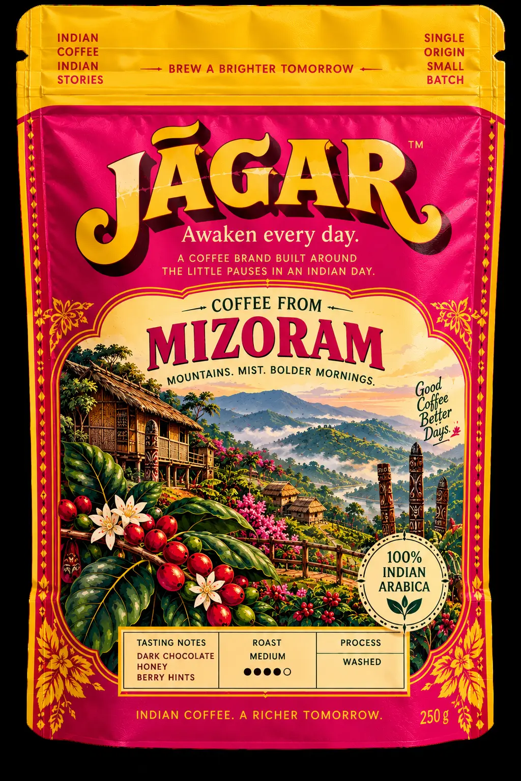 JĀGAR Mizoram single-origin coffee pouch